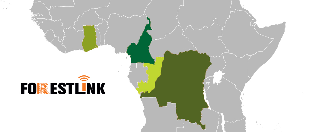 Le système ForestLink développé par RFUK est actif dans trois pays d’Afrique, et il est prévu de bientôt l’étendre à un quatrième pays. De gauche à droite : Ghana, Cameroun, République du Congo, République Démocratique du Congo. 