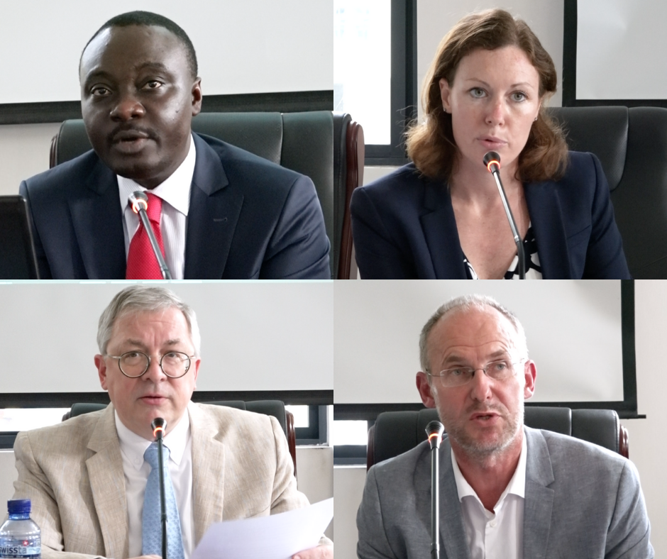 From top left corner to bottom right: Mr. Yves Lutumba Kibada, Cabinet Director at the Ministry of the Environment and Sustainable Development; Mrs. Emily Maltman, UK Ambassador to DRC; Mr. Paul Sabatine, USAID Mission Director in DRC; Mr. Olav Lundstøl, Norway's Special Envoy Climate and Forest for the Congo Basin.